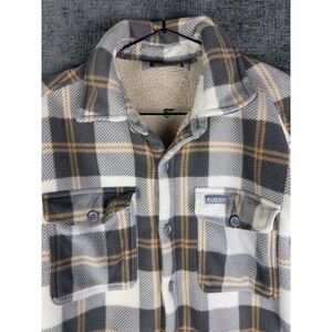 Burlebo Sherpa Shacket Mens M Plaid Button Up Logo Outdoor